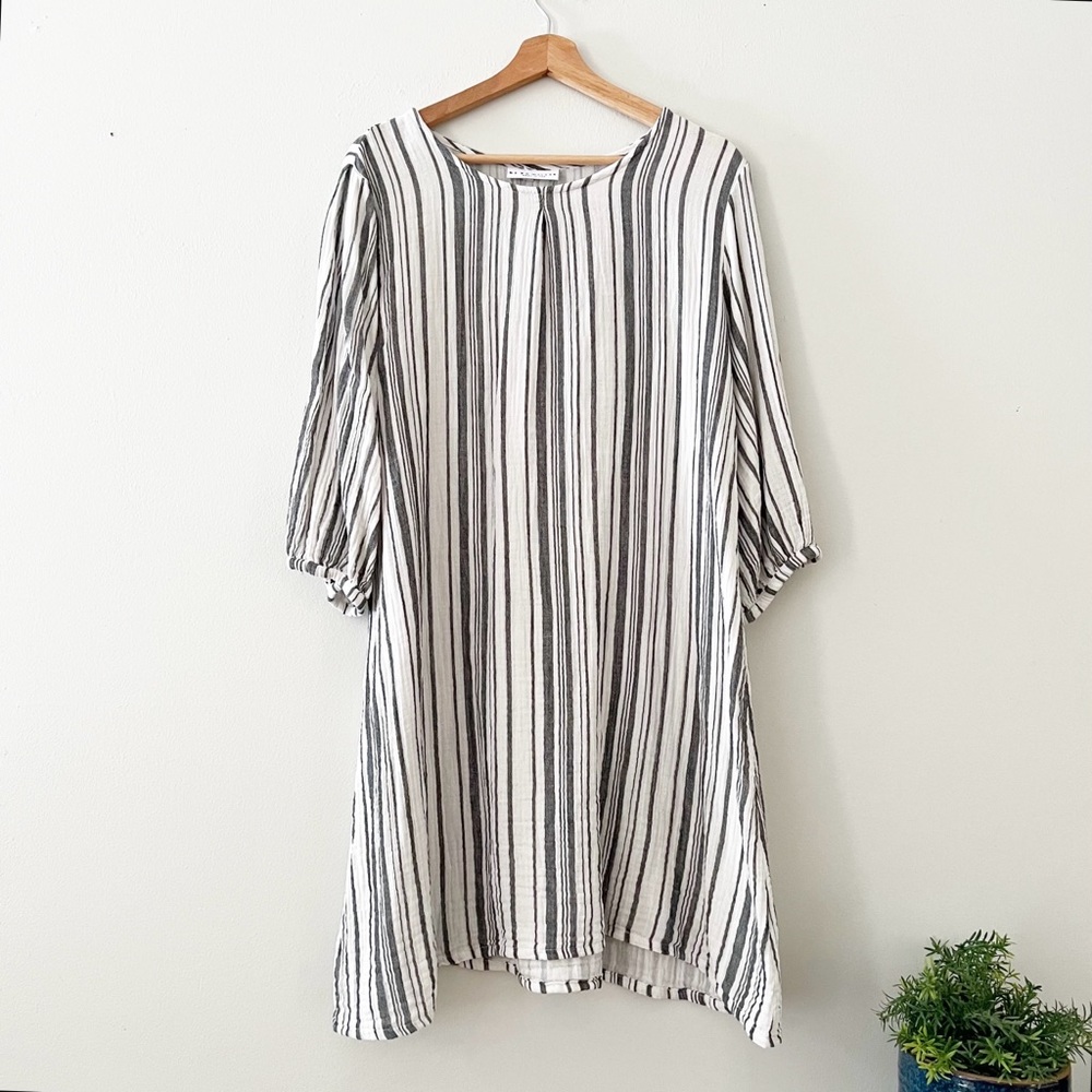 BRYN WALKER Dress Womens  Striped  Oversized Tunic Cotton Gauze Size Medium